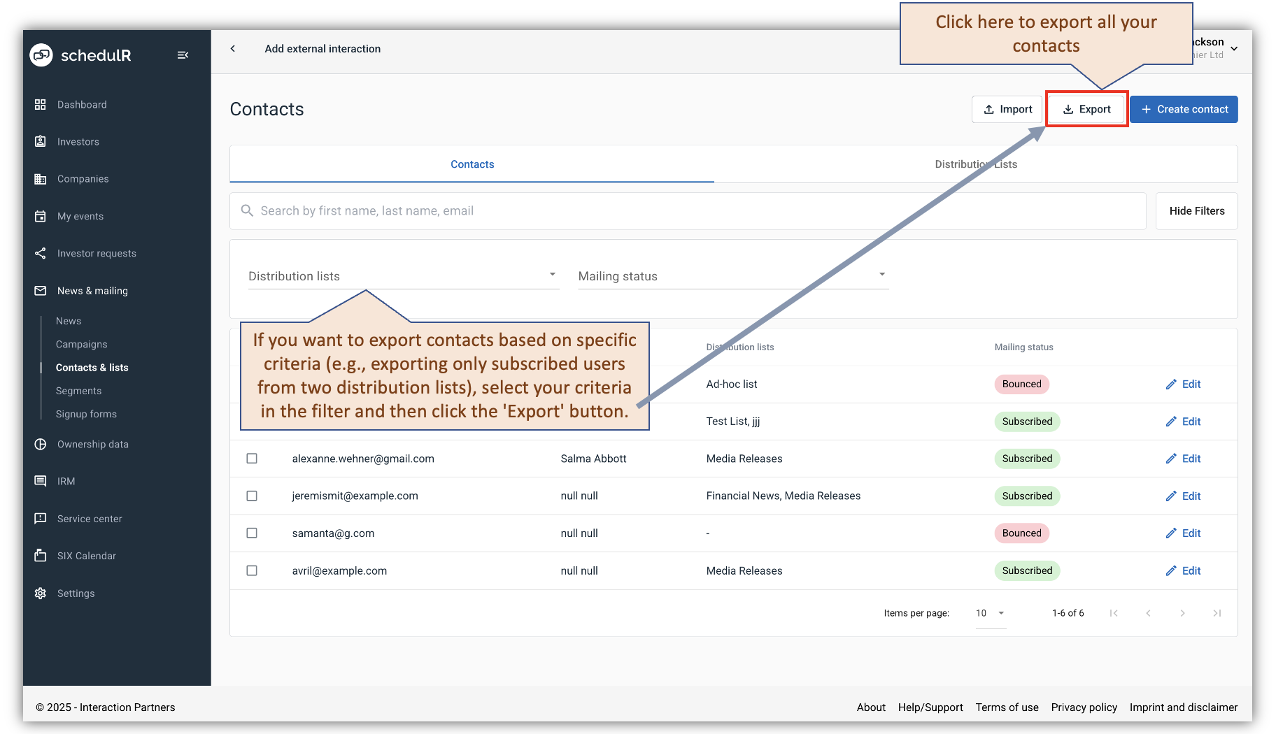 Figure 10.9.1 – Contacts – Export