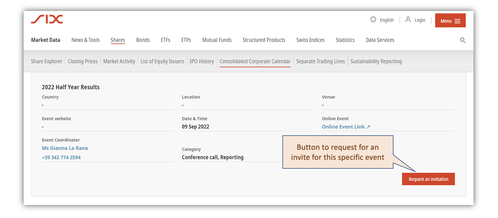 Figure 14.3 – Event Invite Request Button on SIX Homepage