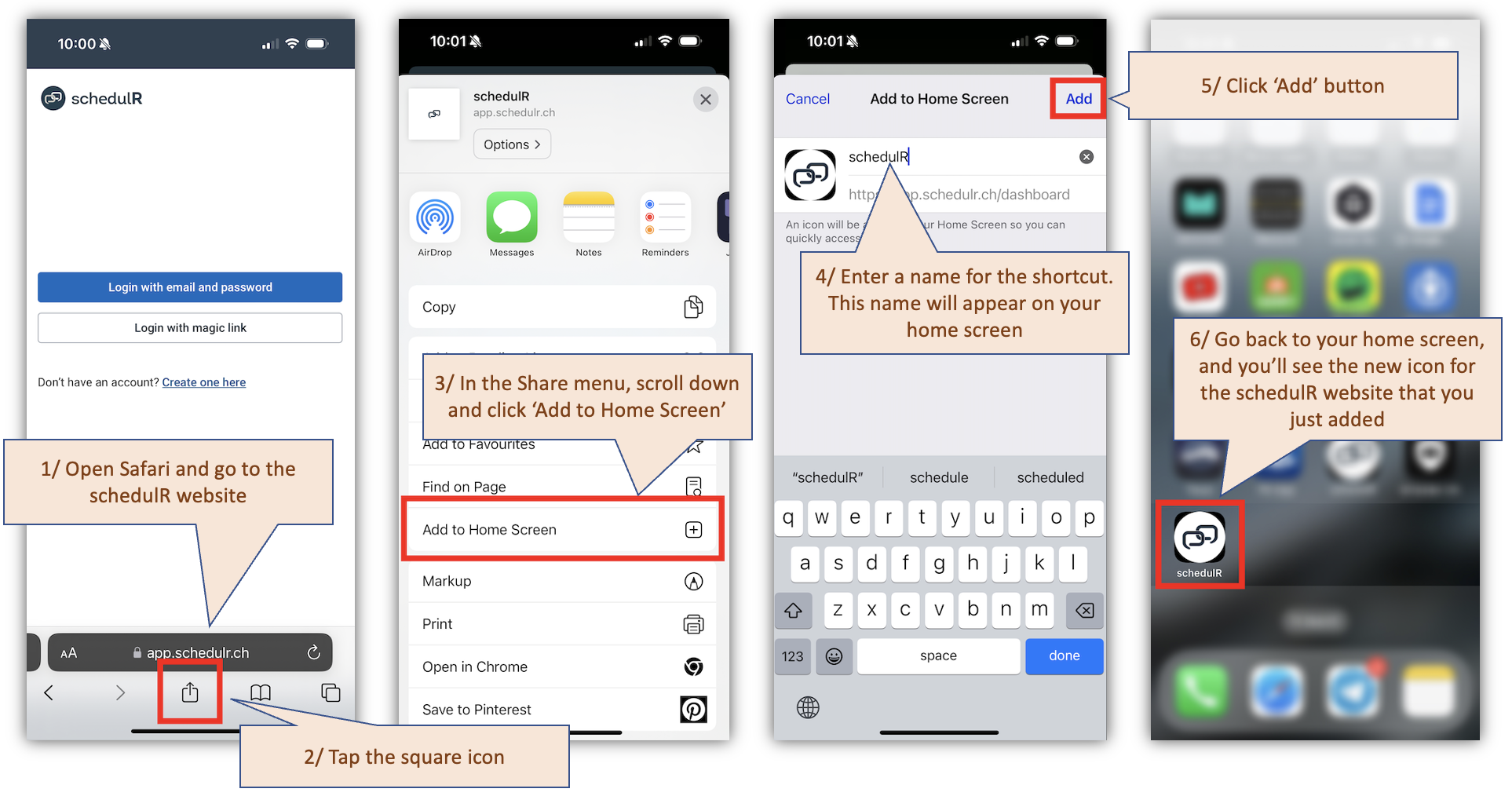 Figure 2.2.1 – How to add the app to iPhone home screen