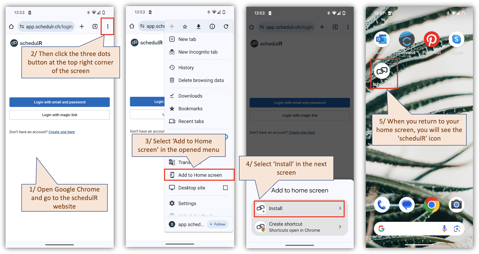 Figure 2.2.2 – How to add the app to Android home screen
