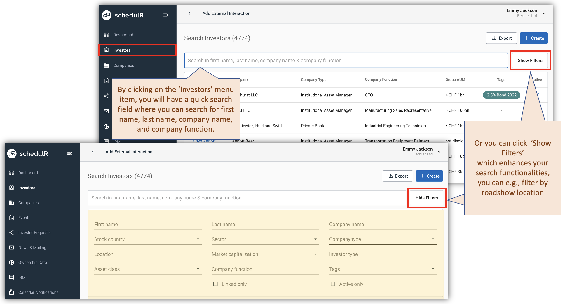 Figure 3.1 –Search and view investor