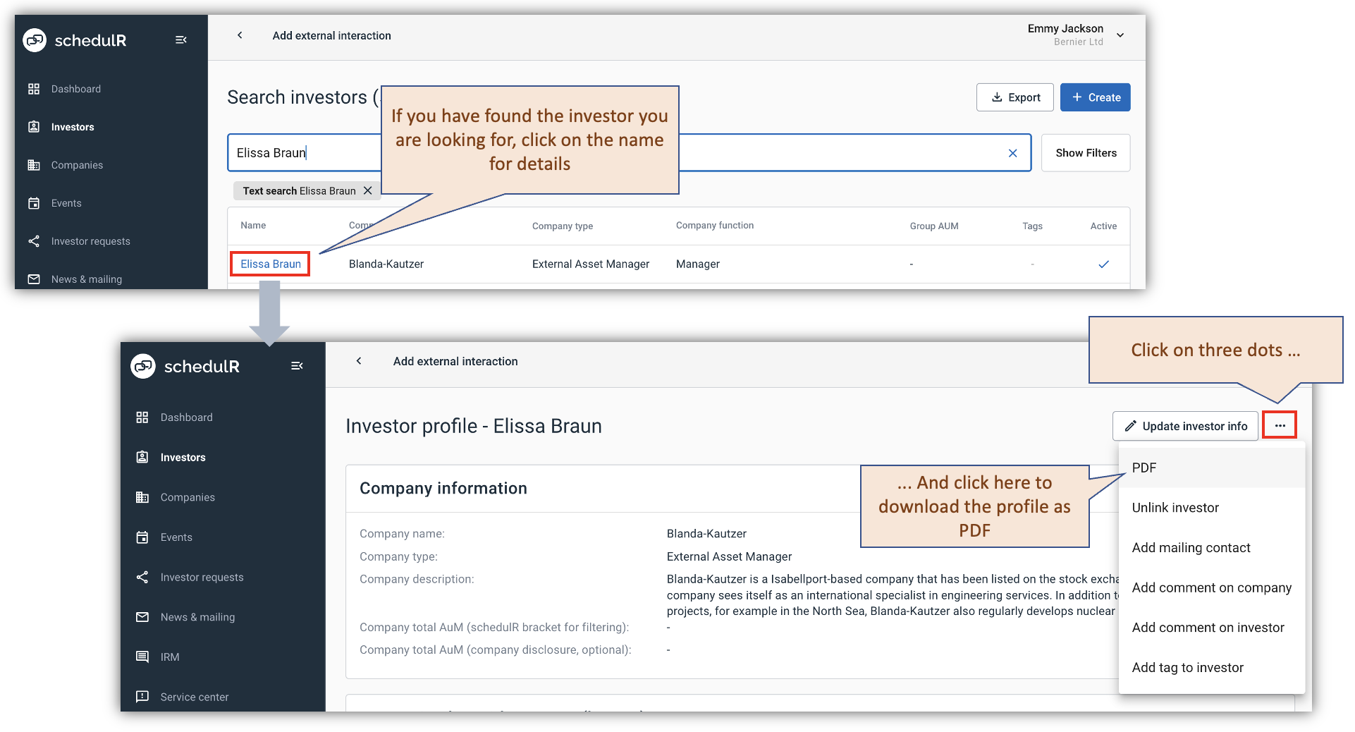 Figure 3.2 – Search and view investor