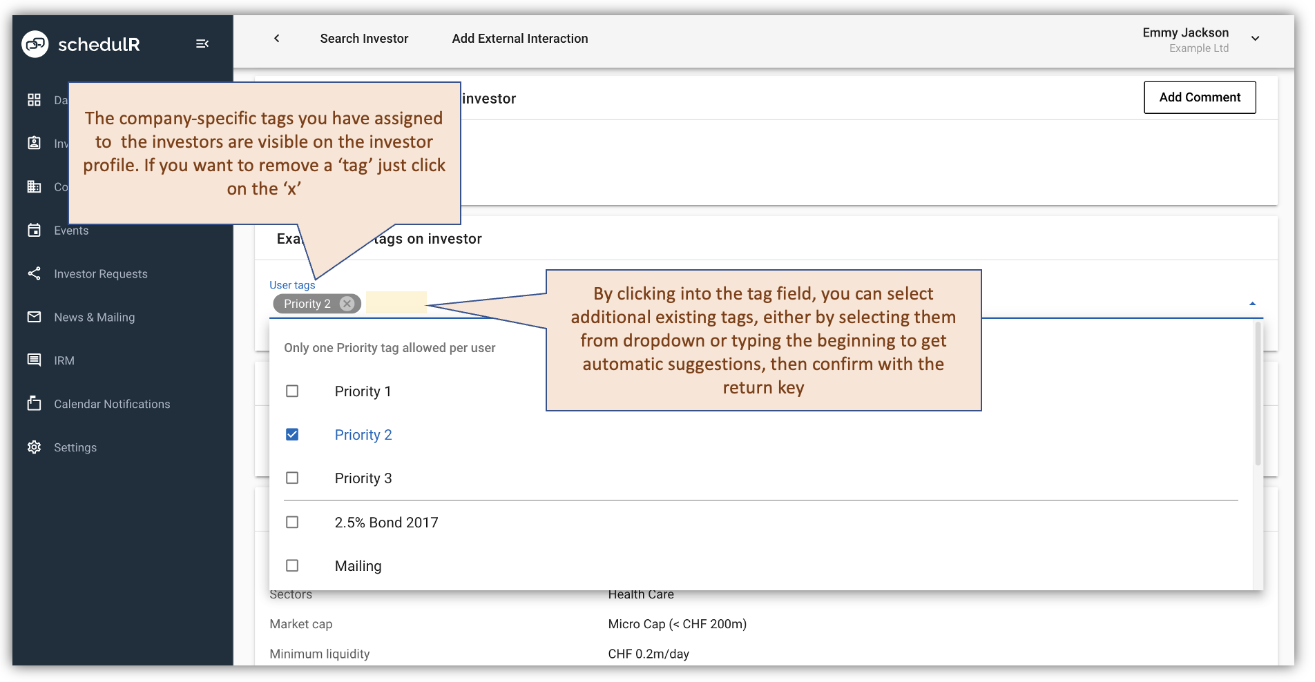 Figure 4.13 – Modify tags via investor profile view
