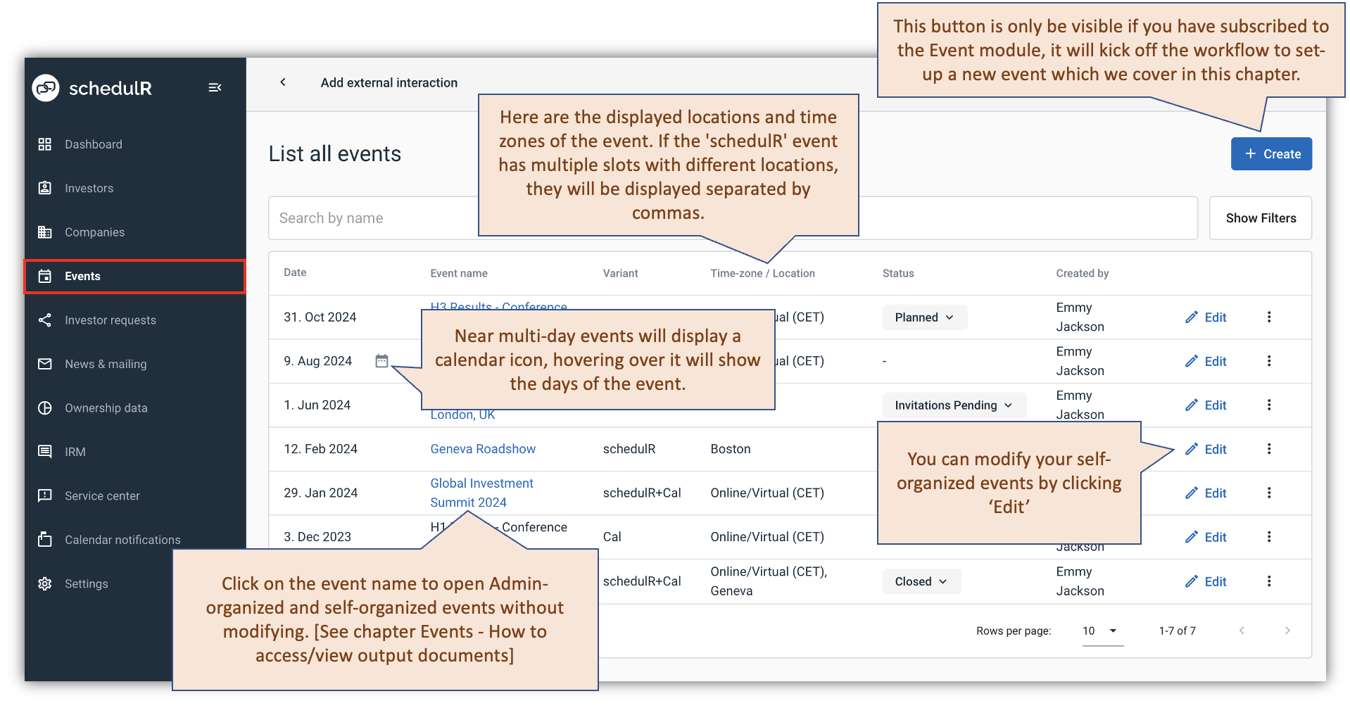 Figure 7.1 – Create/Edit Event – Initial Screen