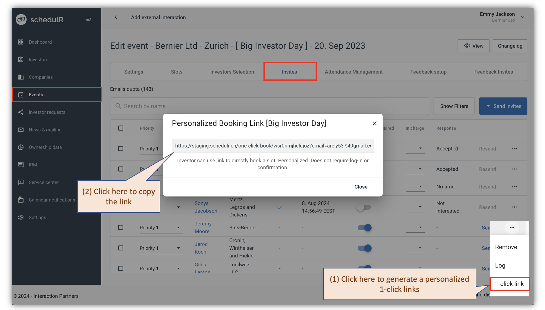 Figure 7.16 – Create/Edit Event - Invites – 1-click-booking